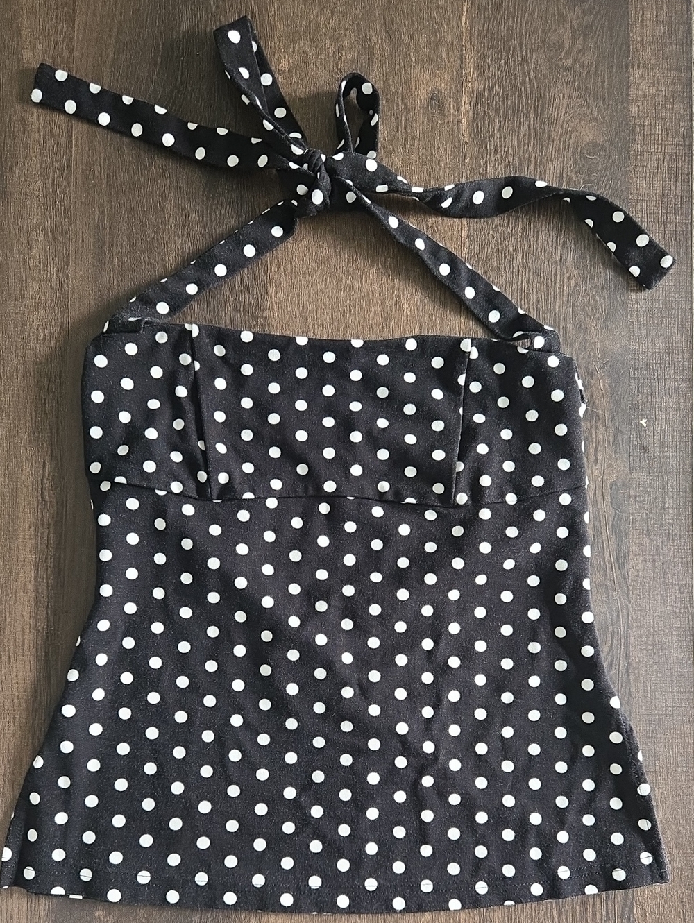 Blenca Young Contemporary Polka Dot Halter Top - Black & White